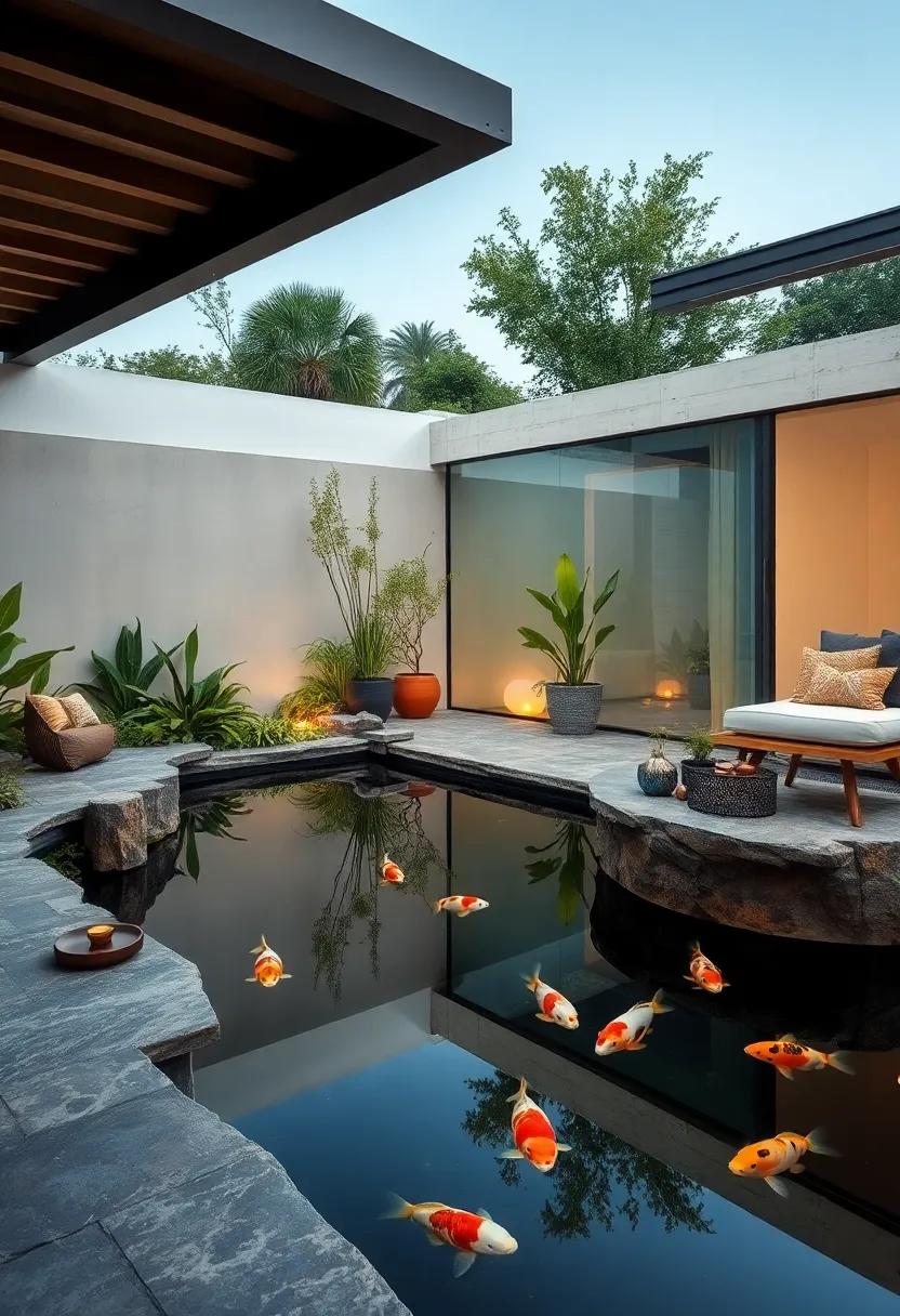 Biophilic Blend: A front ​yard pond⁣ surrounded by native plants and clear ‍acrylic walls to blur the line between built environment and nature