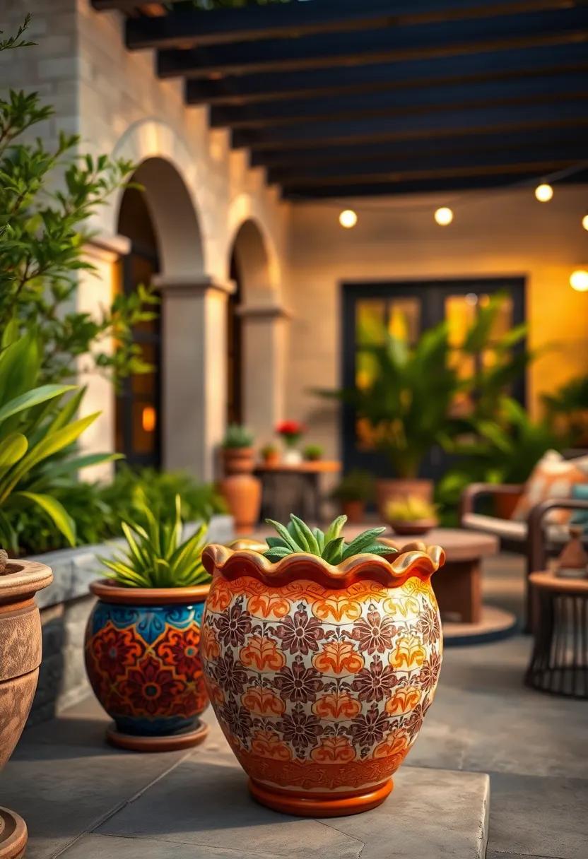 Detailed Talavera Pot with Scalloped edges for Added Texture