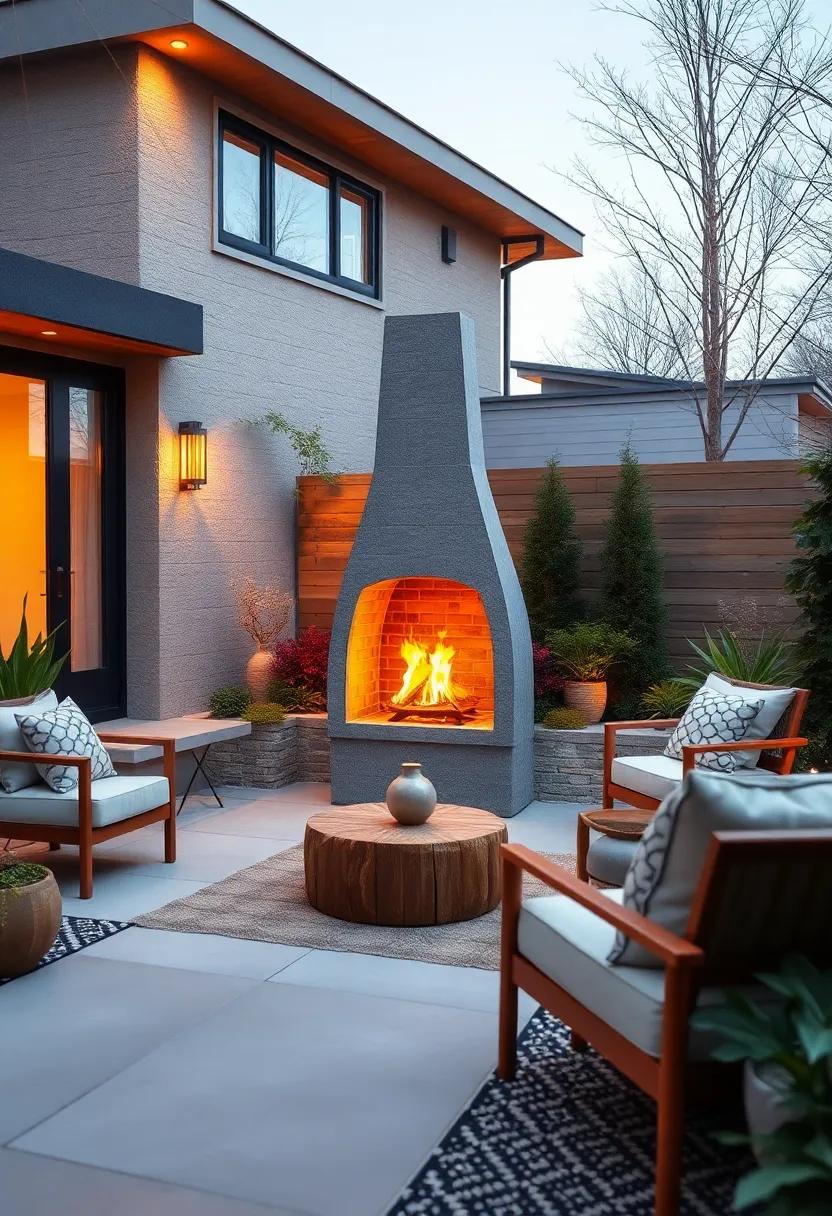 A Sleek Stone⁢ Chiminea Amidst Nordic Minimalist plantings Creating A Warm Focal Point For Front yard Evenings