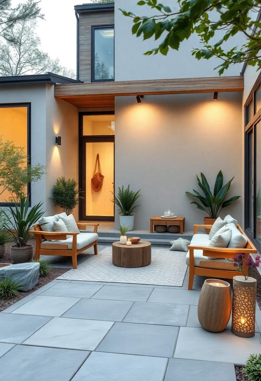 Soft⁣ Nordic Lighting​ Illuminating A simple Yet Elegant Front Garden With natural Wood ⁣And Stone⁣ Elements