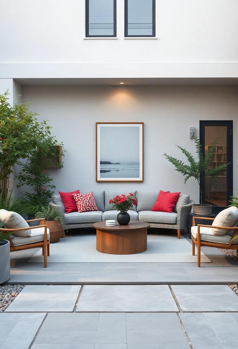 Framed Minimalist⁤ Art In‌ Nordic Tones As ‍Garden Decor Within A Clean, Open Front Yard Environment