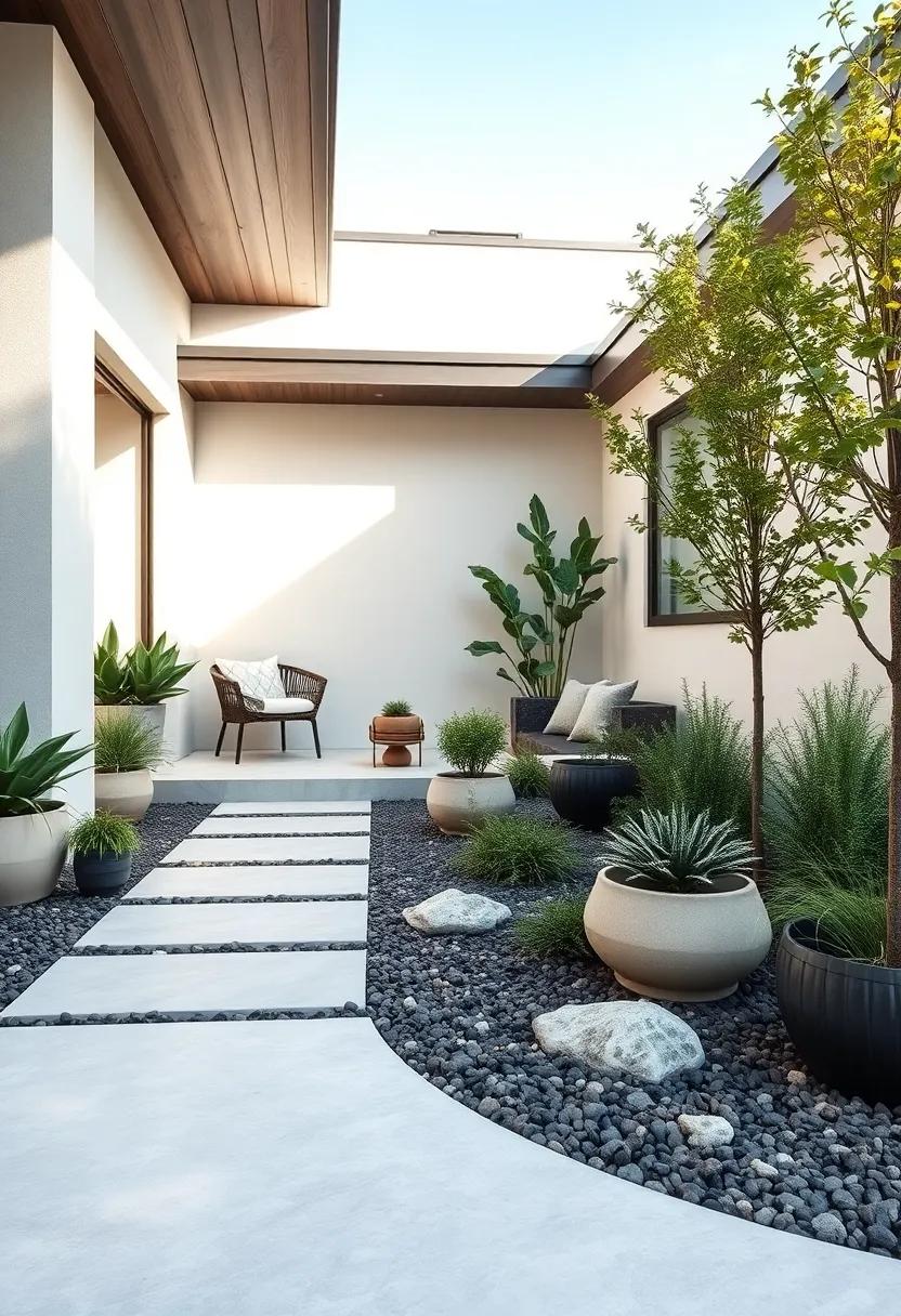 Monochrome Plant Arrangements ‍Complementing Sleek Concrete Paths In A Minimalist ‌Scandinavian Front Landscape