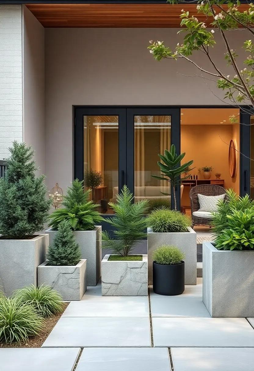 Geometric Planter Boxes Filled With⁣ Evergreens Offering Structured Yet ⁤Simple Nordic Charm To The Front ⁤Garden