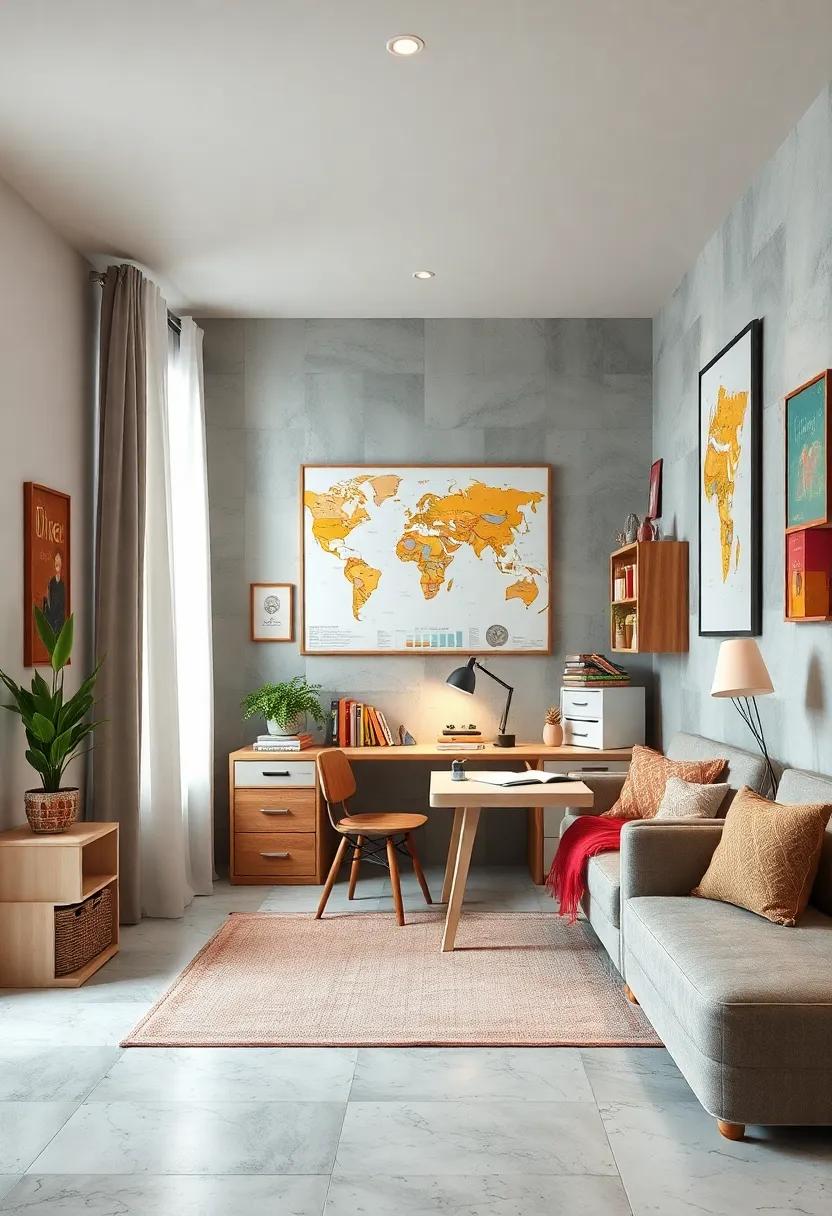 Interactive ​Learning Space: Integrate educational posters, globe ​maps,‍ and a study desk for balanced fun and focus