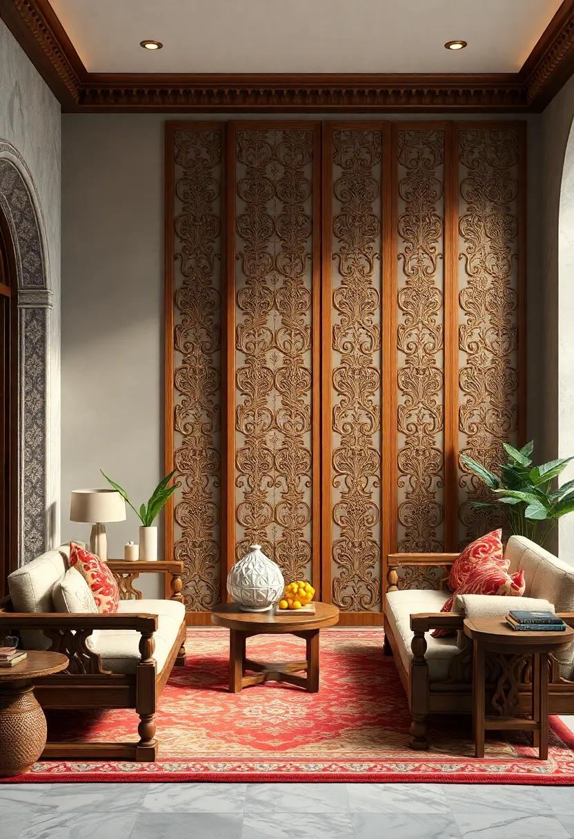 Indian Teak Folding ‍Screen – Hand-carved with paisley and lotus patterns,blending function ⁢with artistry