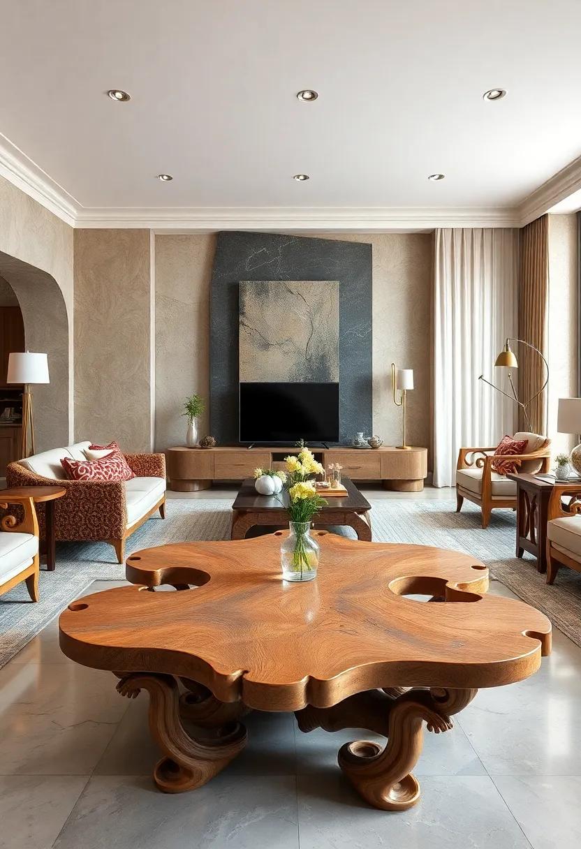 Art Nouveau coffee Table – Organic curves​ and ‍hand-carved tendrils‌ give this piece a fluid, natural elegance