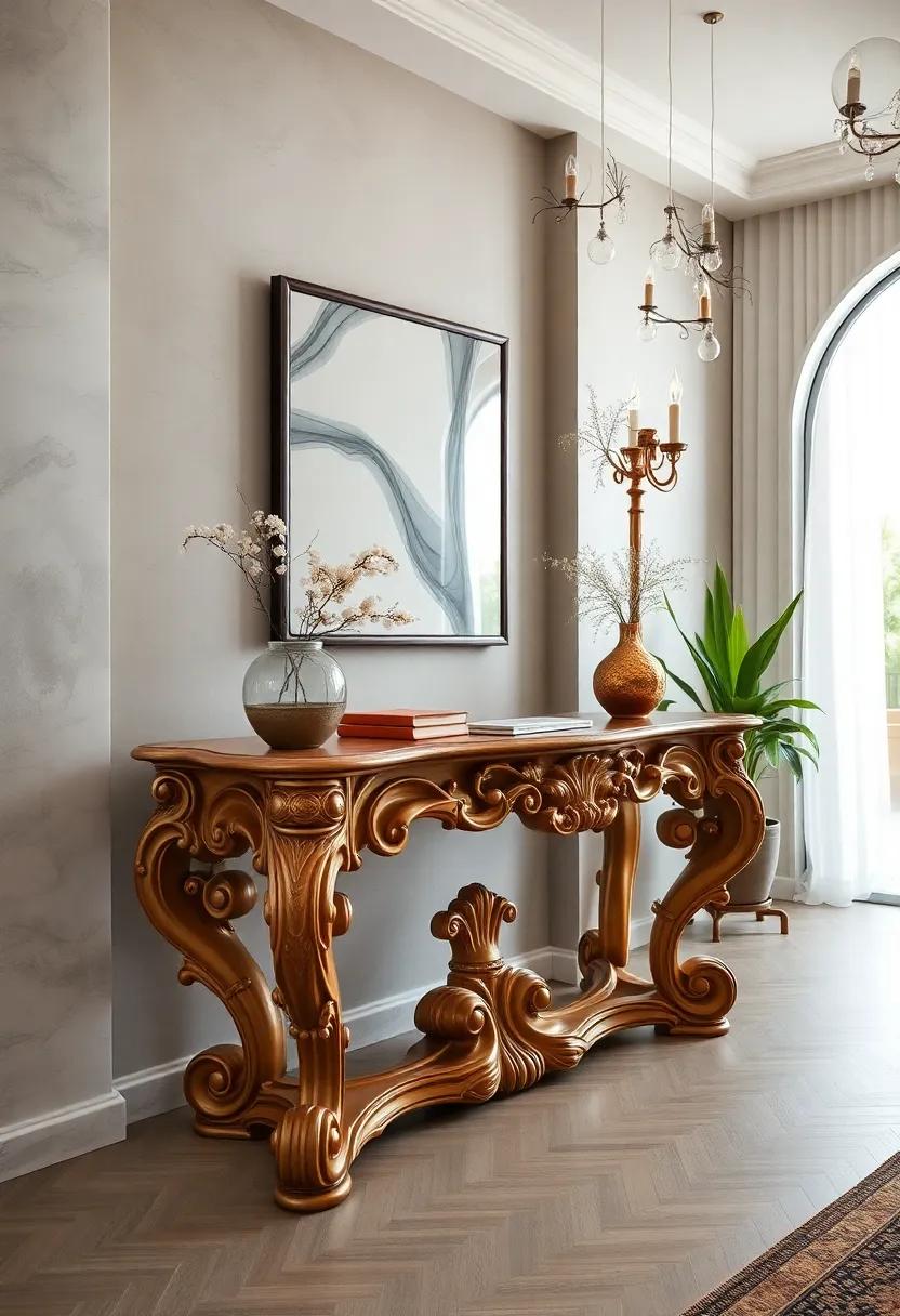 Baroque Style Console Table – Swirling acanthus leaves and detailed legs make this a ​centerpiece for any ‍hall
