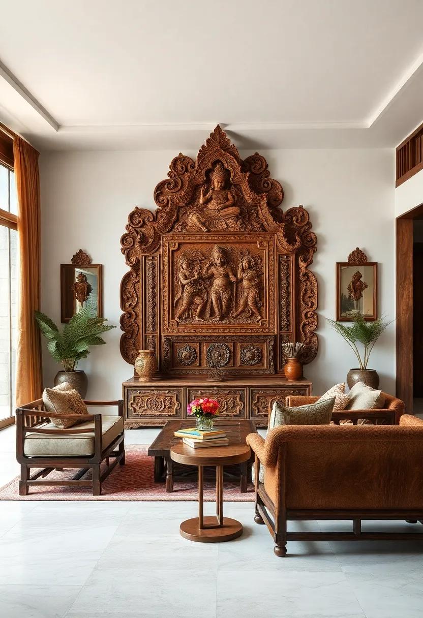 Cambodian Teak Altar – Detailed mythological⁢ scenes carved by‌ skilled⁢ artisans⁤ in warm wood tones