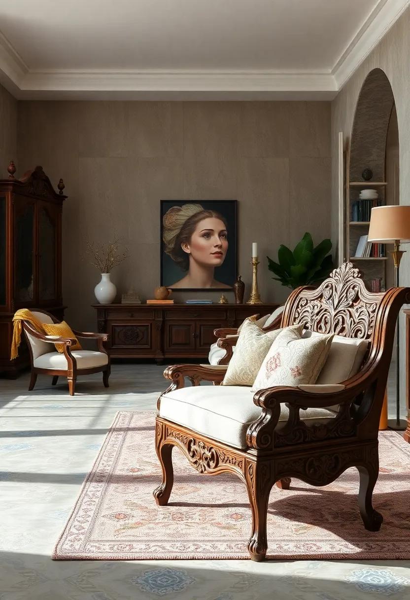 Italian Renaissance‍ Walnut Armchair – Rich carvings and ‍elegant tapering legs reflect classical influences