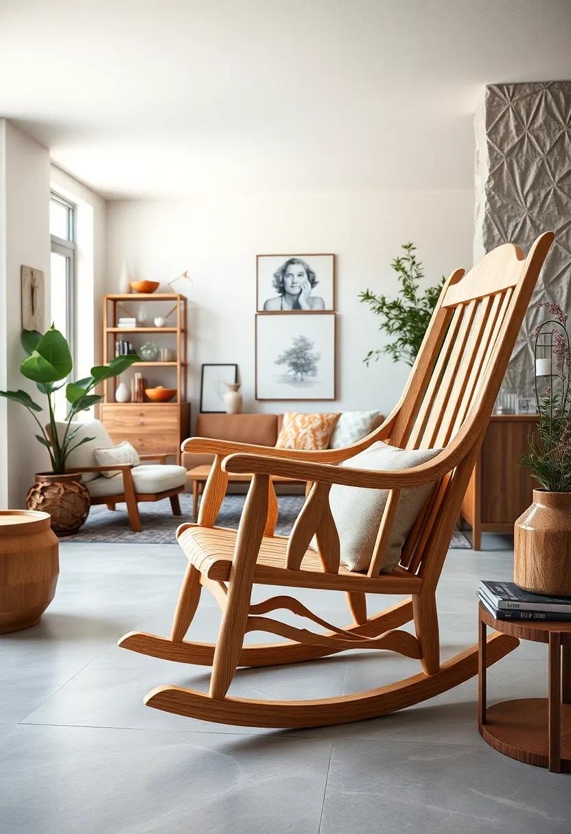 Scandinavian Pine Rocking Chair – smooth lines combined with delicate carved‌ accents create ​a cozy ⁣charm