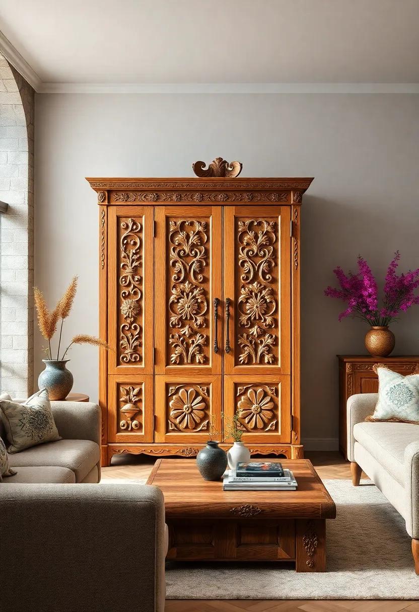Russian Folk Art Cabinet – ​Whimsical carvings of traditional motifs ‌enliven functional storage