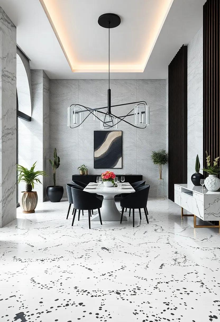 Black ⁢and White Boldness: High-contrast terrazzo floors alternating ⁢between crisp white and deep black chips echoed in dining room decor