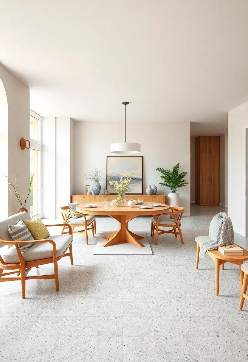 Scandinavian Simplicity: Soft grey terrazzo flooring punctuated by natural pine furniture and light ⁢pastel‌ accessories for an‌ airy feel