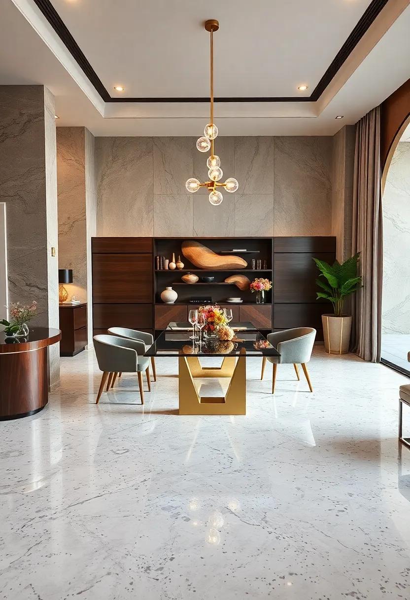 Luxe Marble Blend: Terrazzo ‌floors with marble chips fused with ​brass and glass dining accessories create a subtle, upscale sparkle