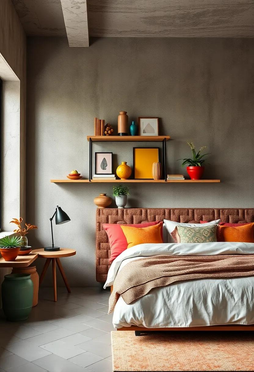 Minimalist shelving⁢ Blended with Colorful Decorative Items Highlighting Eclectic Style Harmony