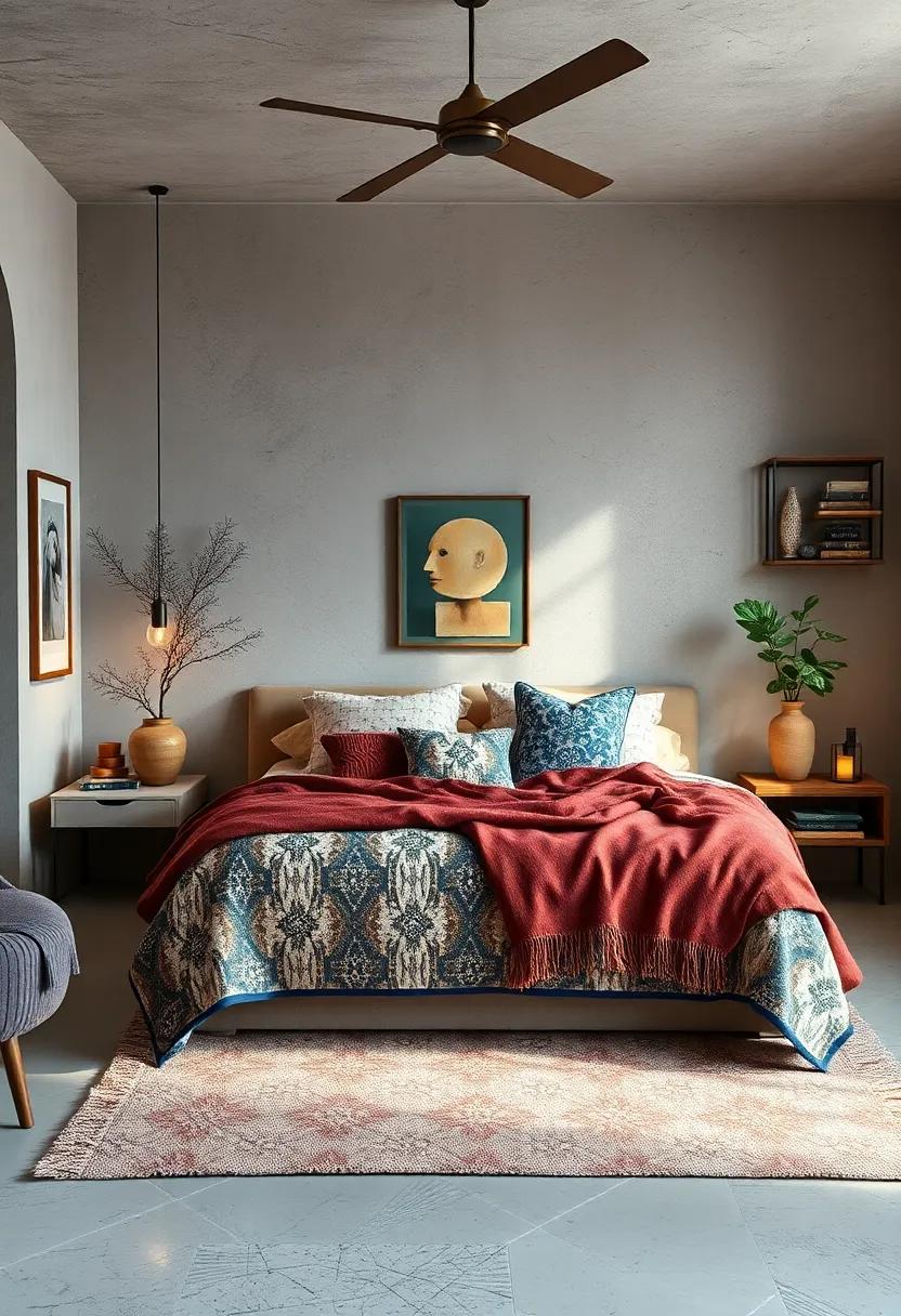 Unexpected Combinations of Patterns in Bedding Creating a Balanced Yet Playful Bedroom Ambiance
