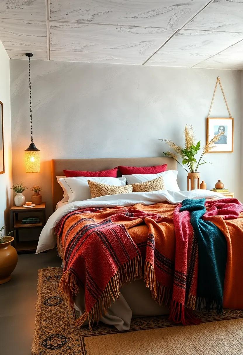 Colorful Throw Blankets Draped Casually Over a ‍Neutral Bed to Infuse Whimsy and Warmth