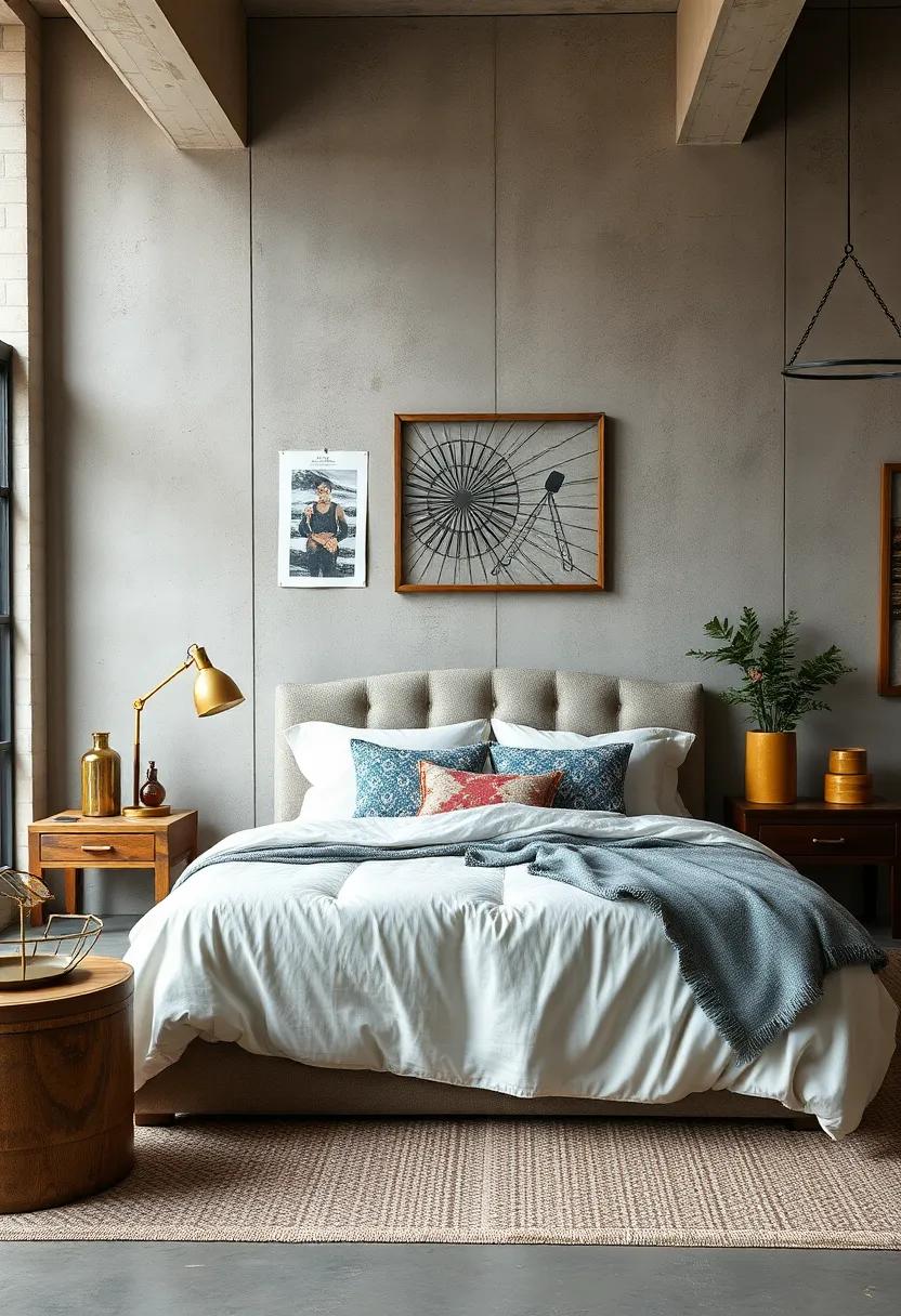Mix of Antique and Contemporary furniture Pieces Forming a Cohesive Yet Diverse Bedroom⁢ Setup