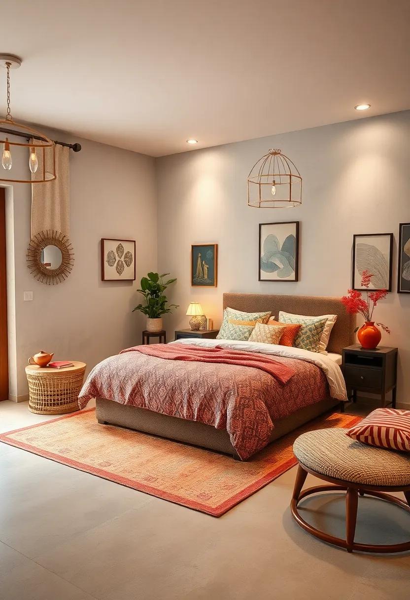 Soft Ambient Lighting Casting Gentle Glows Over a⁤ Mixed Pattern ⁣and Color Bedroom Sanctuary