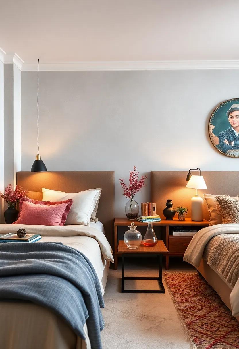 Eclectic Nightstands Showcasing Decorative Objects and Practical Storage for⁢ Bedroom Serenity