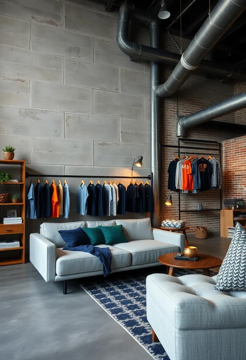 Repurposed Industrial Pipes Used as Clothing Racks displaying Apparel with‌ an ‍Urban Edge