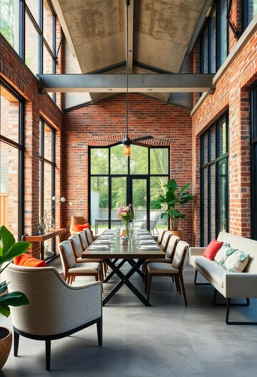 Brick and Glass Fusion: floor-to-ceiling glass walls ​contrast with‌ rough brick walls, making ​the dining space feel open, ⁣airy, ⁤and ‌grounded simultaneously