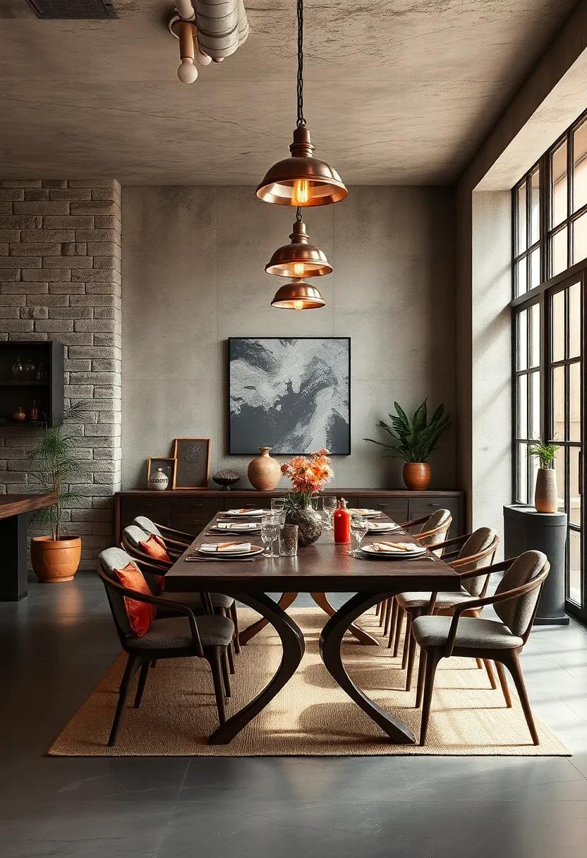 Copper Accents warmth: Copper light fixtures and dining accessories add warmth and ‍sheen, elevating the ​raw​ industrial⁣ materials around​ them