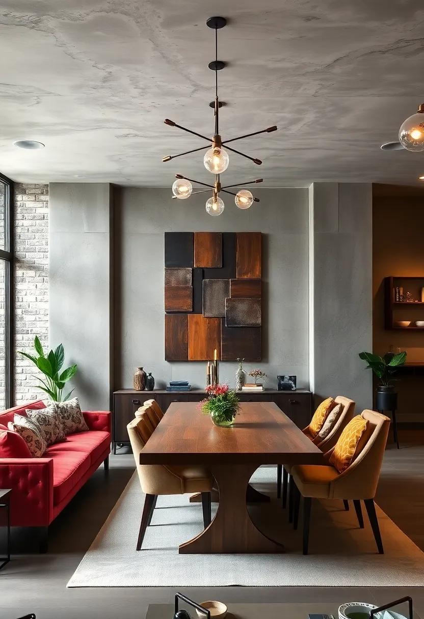 Industrial Art Influence: ​Abstract metal wall art and sculptural ‌lighting fixtures ‍enhance the dining area’s ⁣bold industrial character ‍without overwhelming it