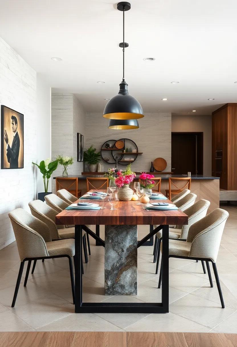 Steel‌ and Wood Harmony:⁣ A ‍raw steel-framed dining table ⁤paired with reclaimed wood surfaces,⁢ balanced by minimalist pendant lighting ​for a chic industrial vibe