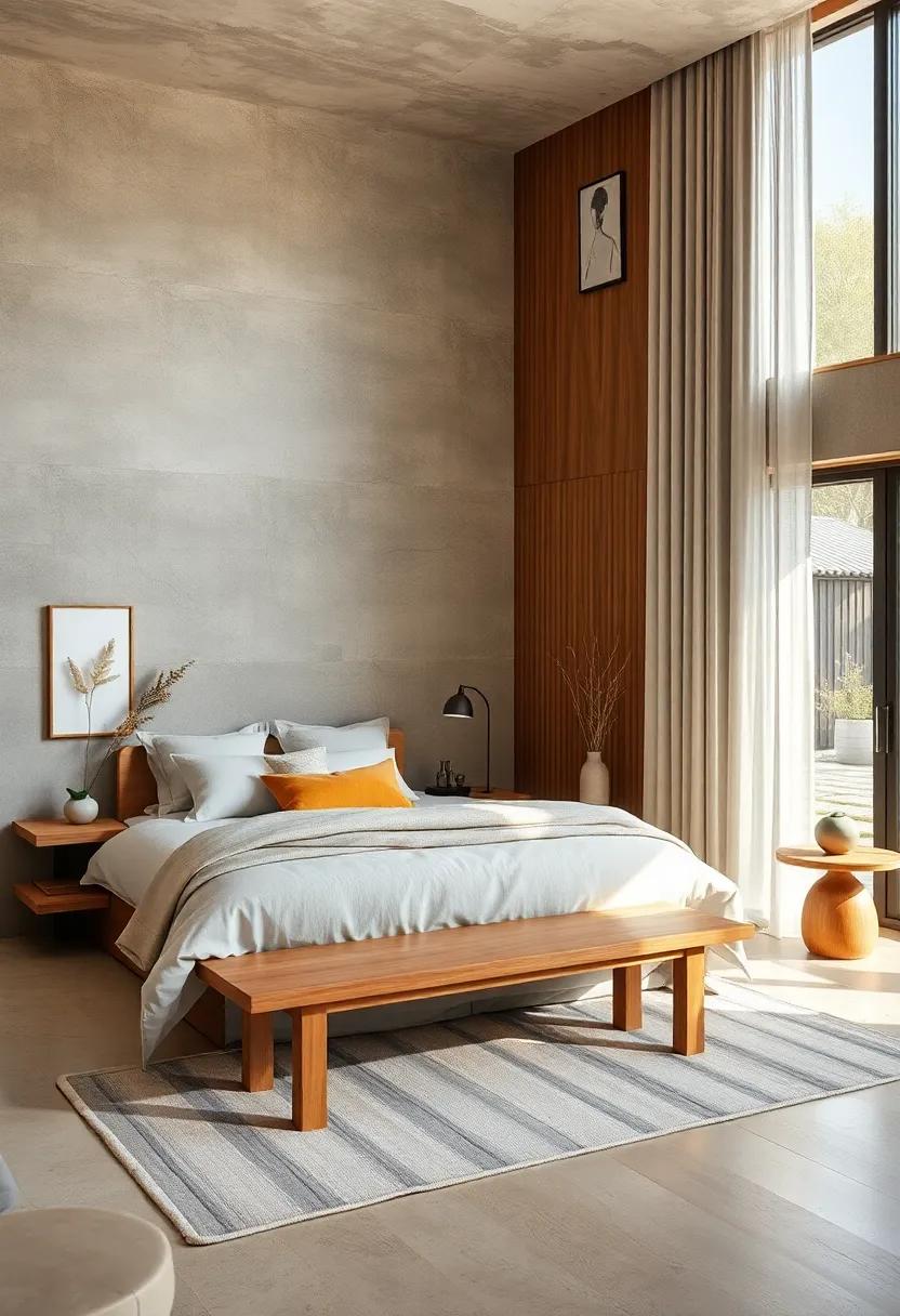 Add a low-profile ⁣wooden bench​ at the foot of ⁤your bed ⁢to ⁢mirror Japandi’s minimalist aesthetic