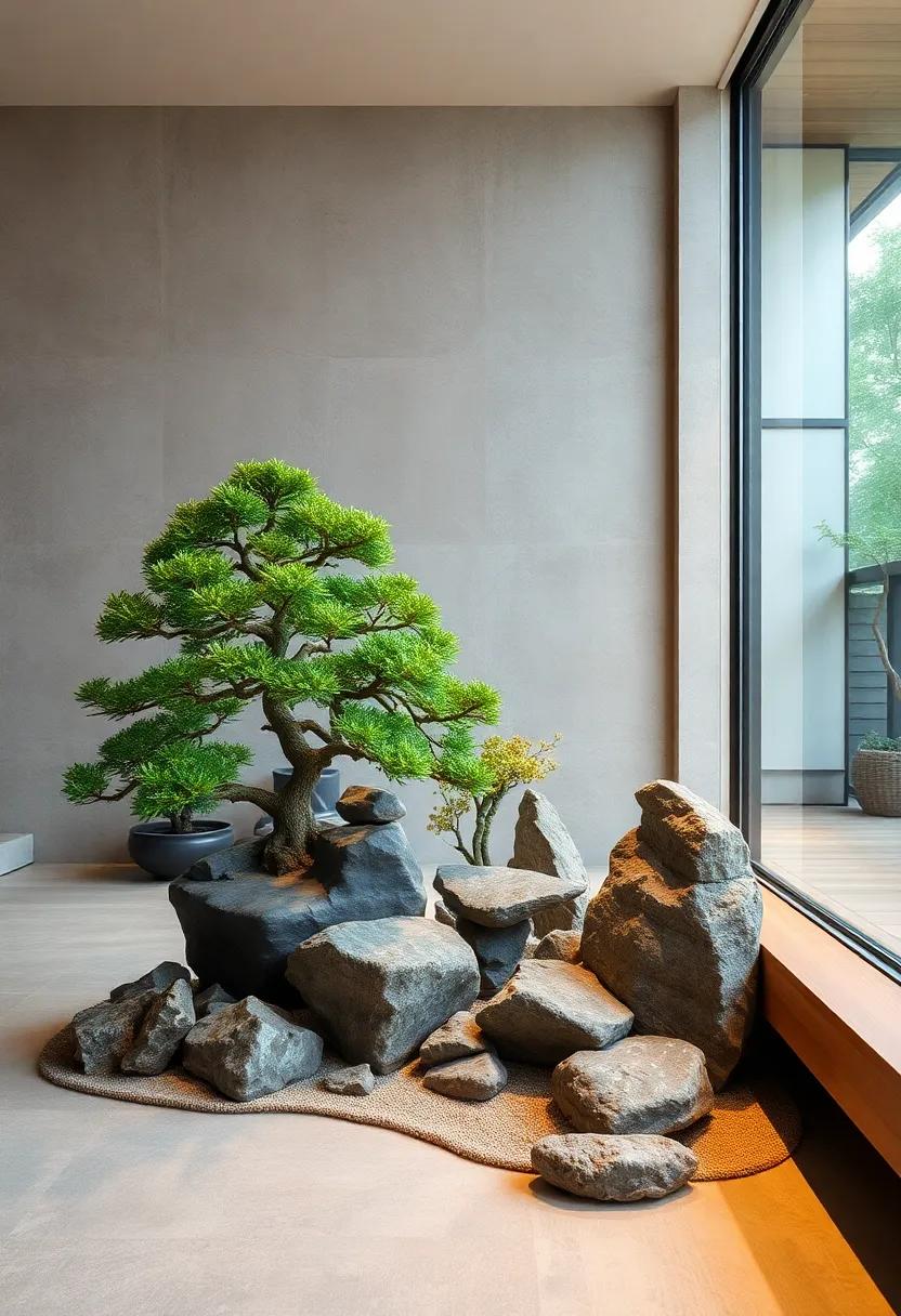Bonsai and ​Rock Fusion: Pair miniature bonsai trees with carefully selected‌ stones to blend ⁤greenery and⁢ rock’s rugged beauty