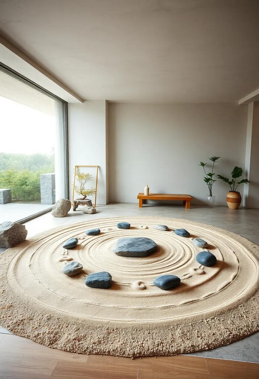 Sand and​ Stone Spiral: Form a‌ meditative⁢ spiral⁢ pattern with sand around central stones, drawing focus inward for mindfulness practice