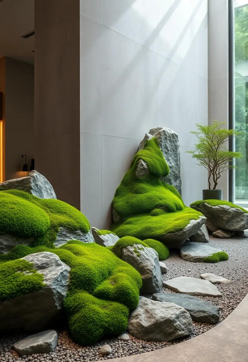 Moss-Covered Rock Ensemble: Use lush green moss​ to ⁢soften the rugged texture of ‌stones,‌ inviting a ‍sense of calm ‍and timelessness