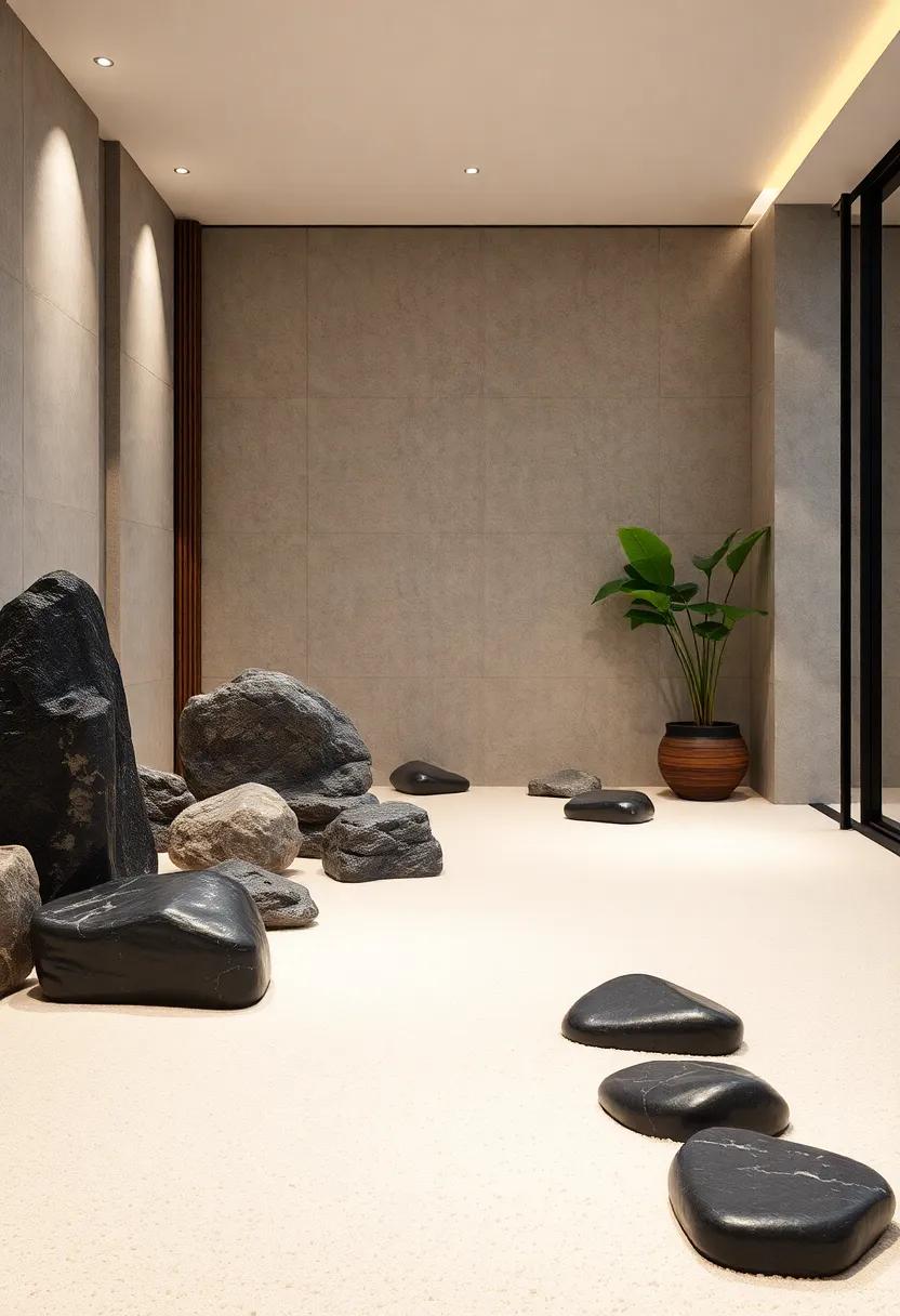 White ‍Sand ​and Black Stone Contrast: Play with stark⁤ color ​contrasts using pure​ white sand and bold black stones for dramatic ⁤elegance