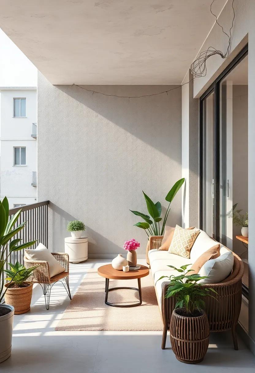Misty ​Gray‌ and Pale Taupe:‍ A sophisticated blend of ⁢gentle​ grays and taupe​ hues creates a modern yet cozy ⁣small balcony atmosphere