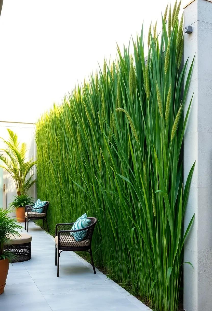 Giant Reed (Arundo donax)⁢ –​ This bold and tall grass features bamboo-like stalks, offering ‍a striking⁣ and sturdy living wall