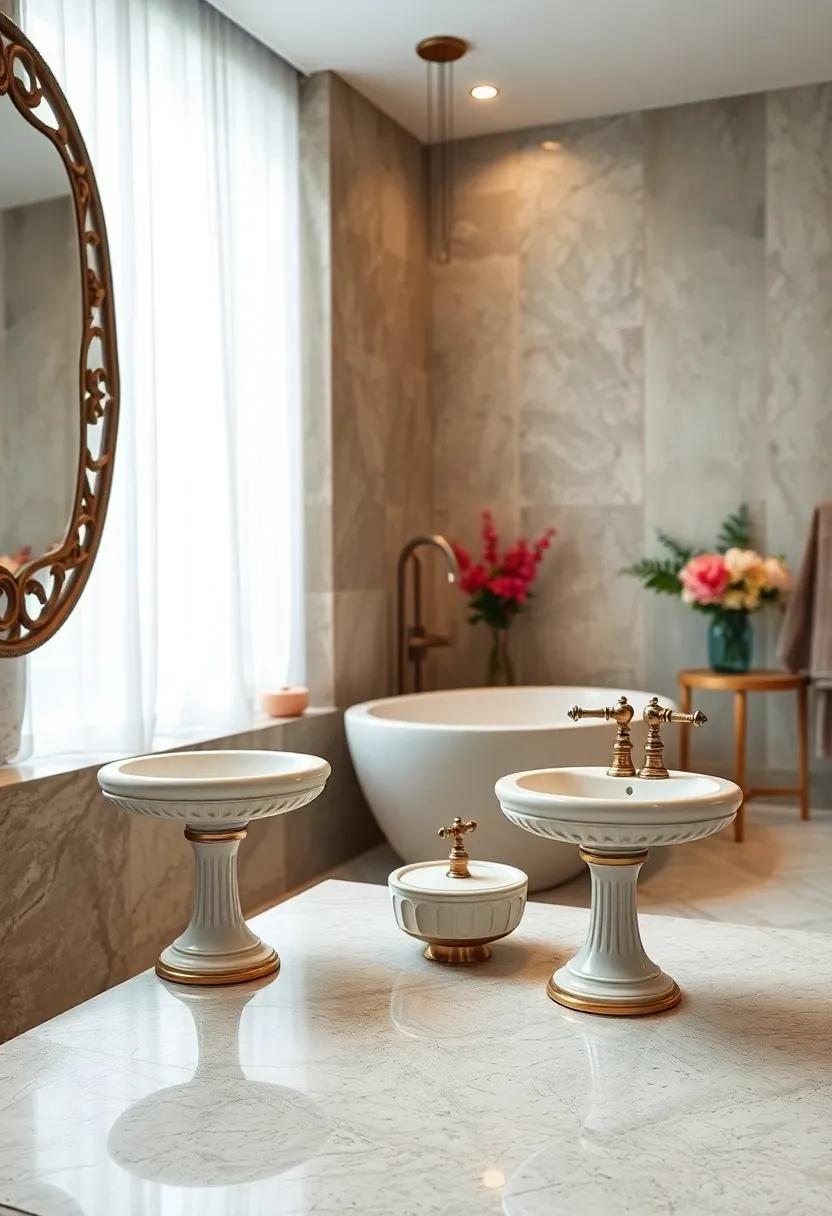 Elegant pedestal soap dishes and toothbrush​ holders with vintage ⁤motifs