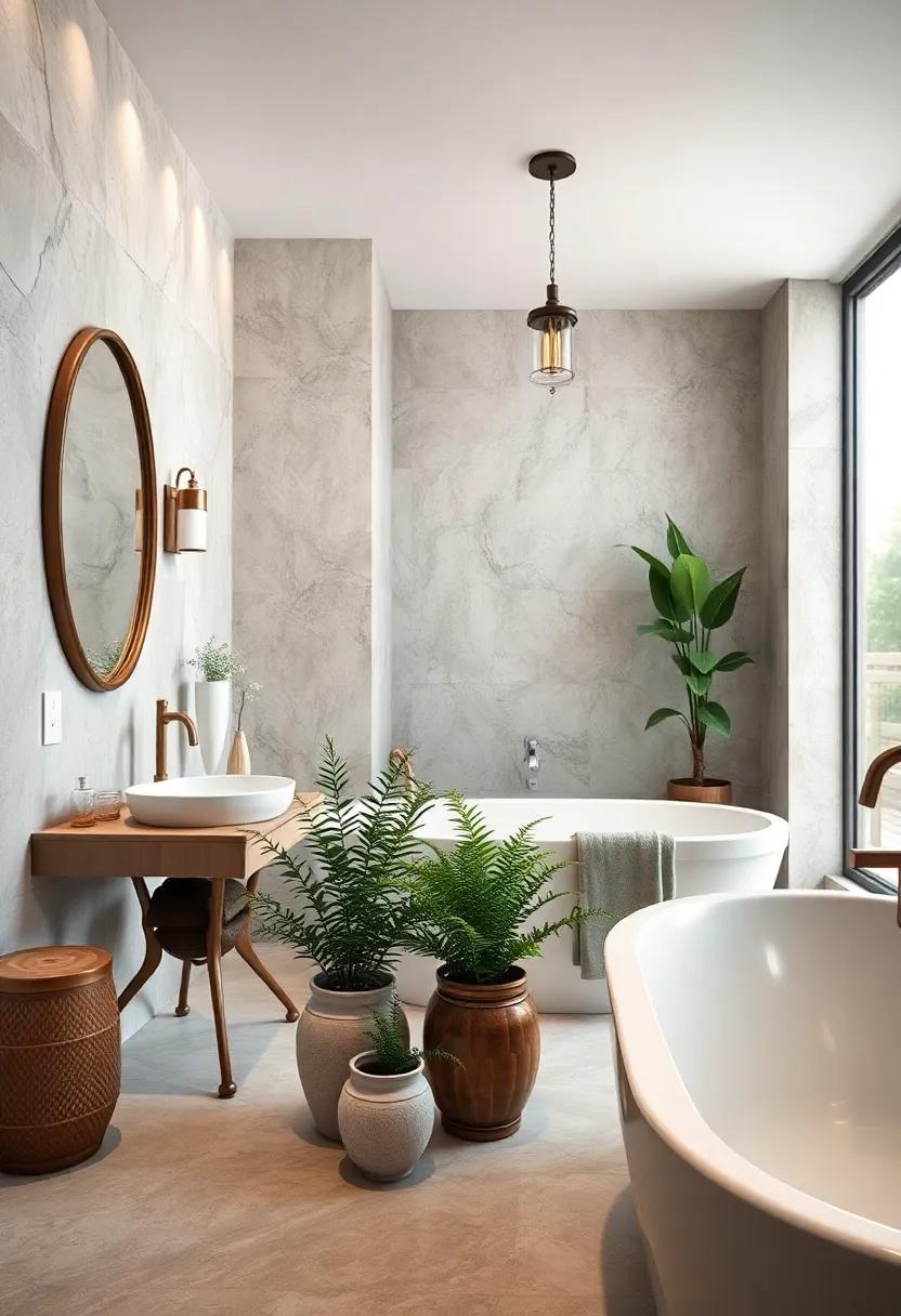 Small potted ⁤plants or ferns in ‌antique pots for natural elegance