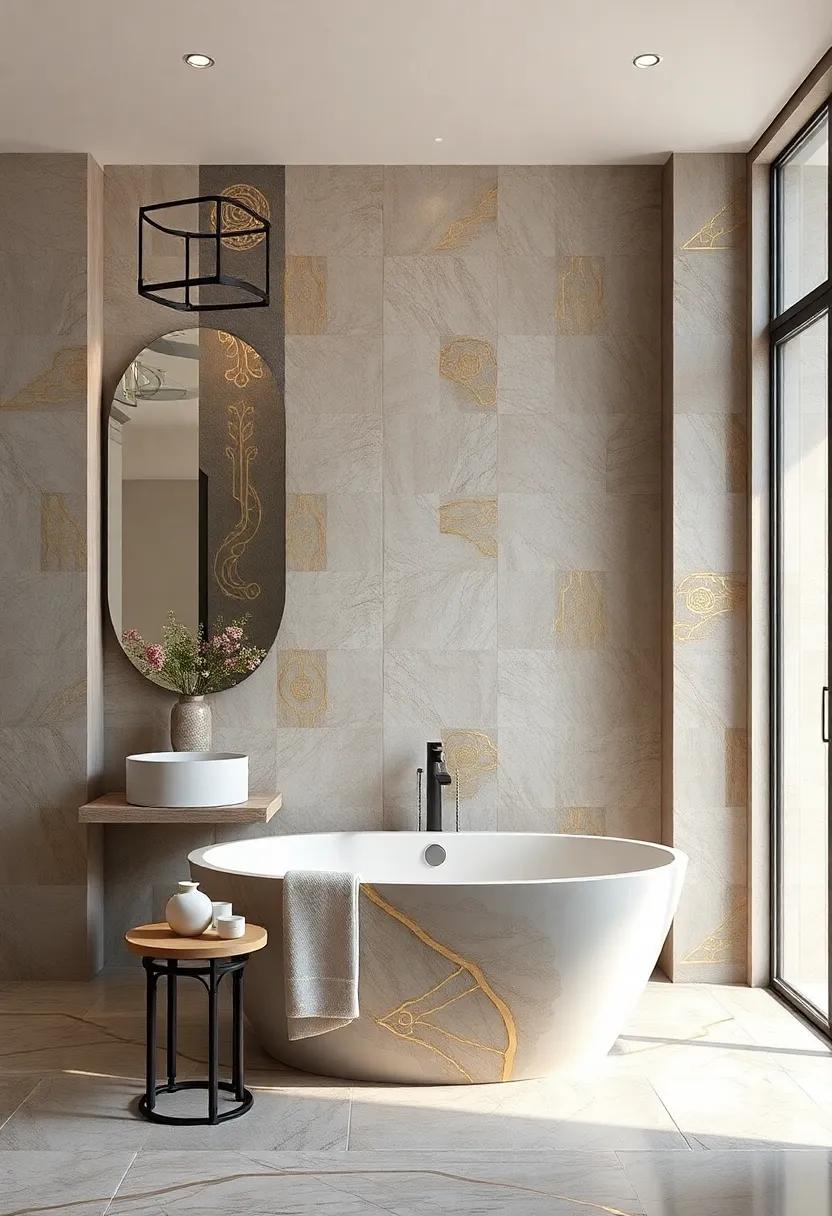 Gold Inlay Tiles: Walls featuring intricate gold inlay designs ⁤combining tradition with luxury