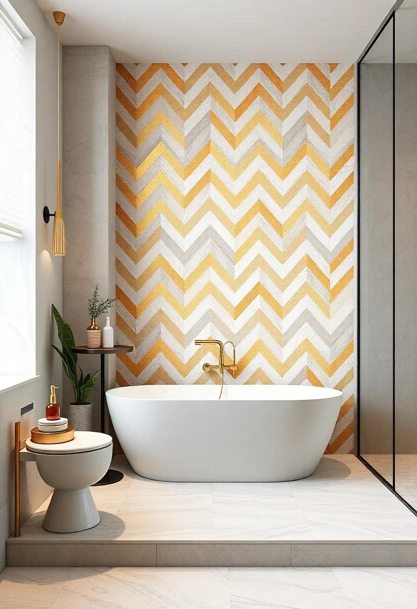 Gold and White Chevron ‌Pattern: Classic​ chevron with​ gold highlights offers a dynamic and stylish wall design
