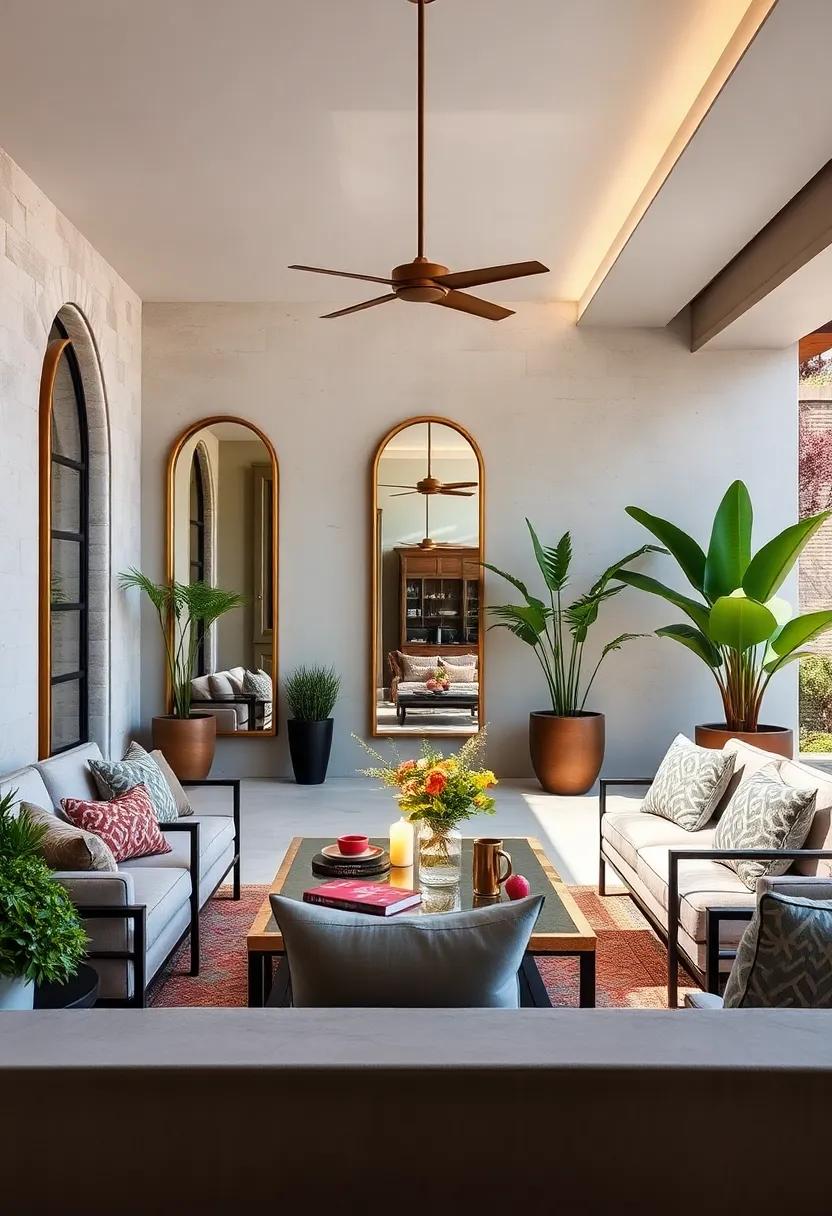 Gilded Outdoor Mirrors Expanding Visual Space While Adding Touches of Classic Luxury