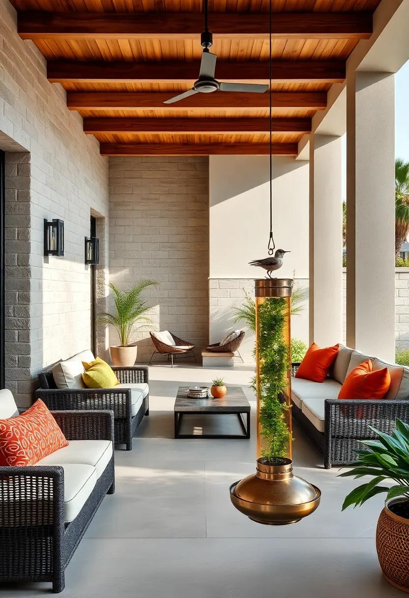 Mirrored Metallic Wall Art ⁣Against⁣ Neutral⁤ Patio Walls ​Enhancing Light and⁤ Depth