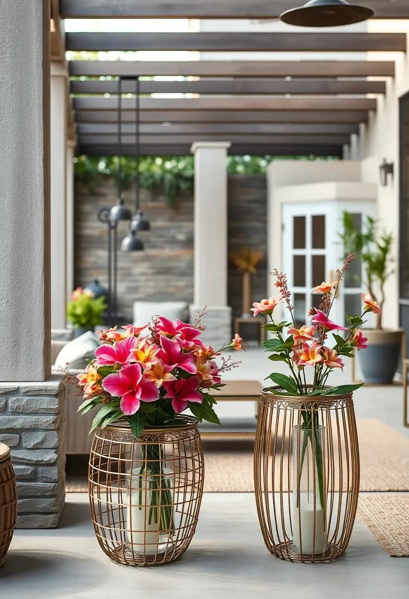 Interwoven Metallic ​Wire Baskets​ Holding Seasonal⁢ Blossoms for⁤ Eclectic Decor Flair