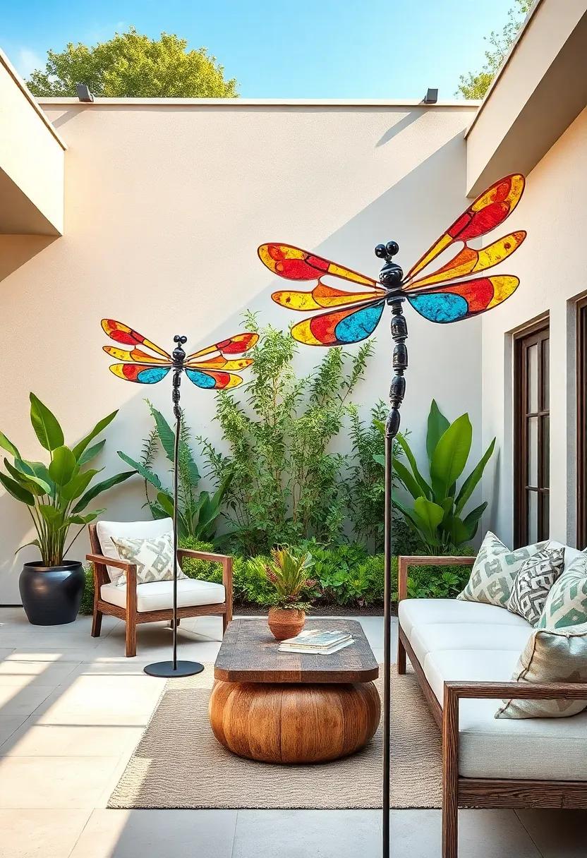 Dragonfly Wind Spinners: Colorful, ‌elongated ‌metal dragonflies affixed to⁤ rotating stakes, combining kinetic energy with vibrant sculpture to enliven garden spaces