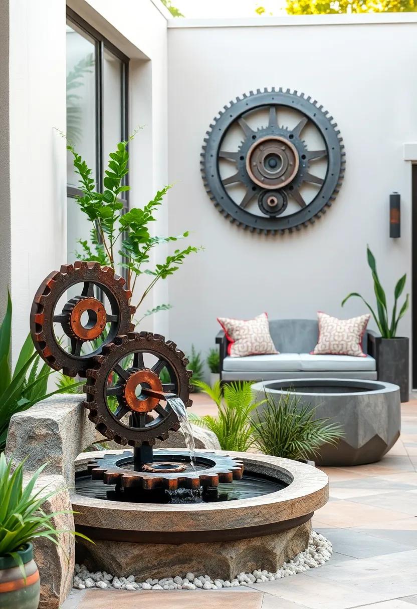 Industrial‍ Gear Fountains: Water features composed of interlocking metal ⁤gears, producing both visual intrigue and the calming ⁣sounds of flowing water