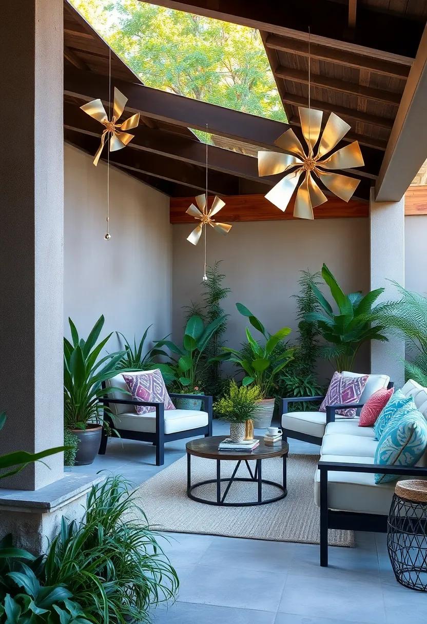 Kinetic Wind Mobiles: suspended metal shapes ​that spin gently in the​ breeze,reflecting sunlight and ⁣producing soothing movements amidst garden greenery