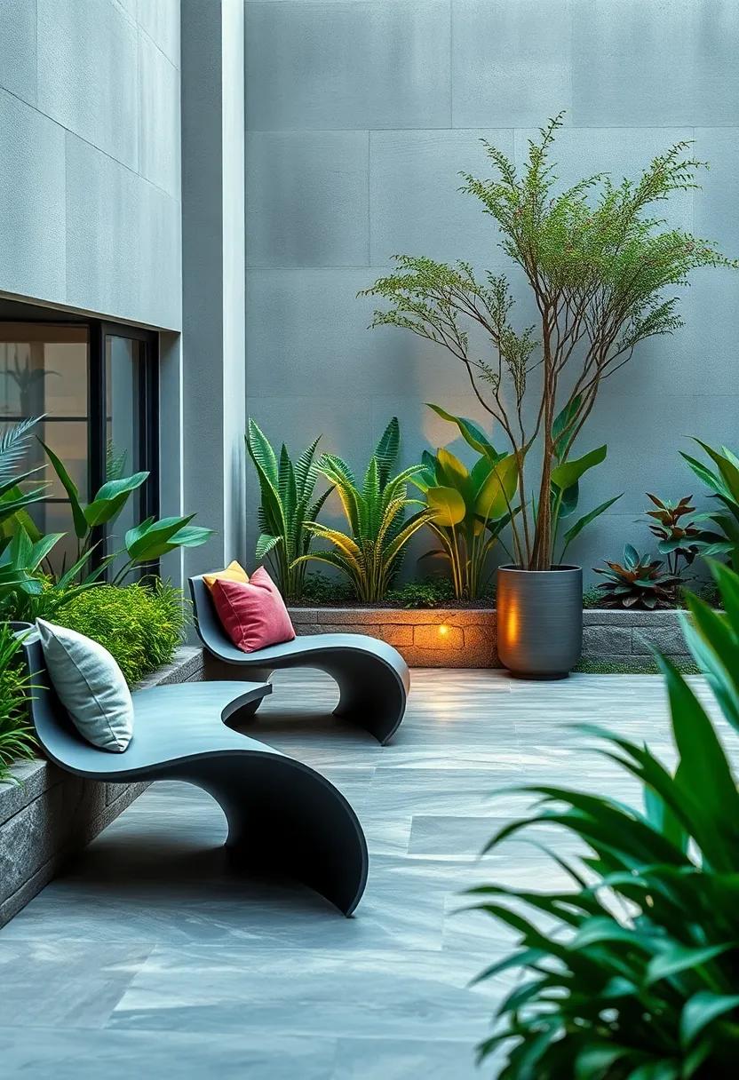 Waveform Metal Benches: Smooth, undulating metal benches inspired⁤ by ocean waves, encouraging⁣ rest while⁣ enhancing the garden’s modern aesthetics