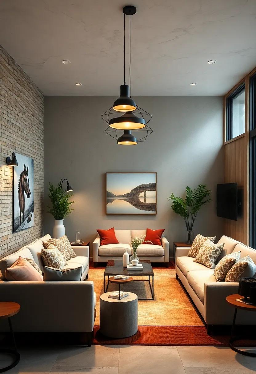 A Sunken Seating Arrangement Perfectly Lit ⁣With ‌Adjustable Pendant Lamps Creating Intimate Spaces