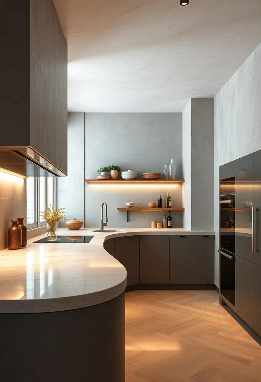 The​ futuristic kitchen⁤ model with curved‌ countertops and touch-activated⁤ surfaces for cutting-edge usability