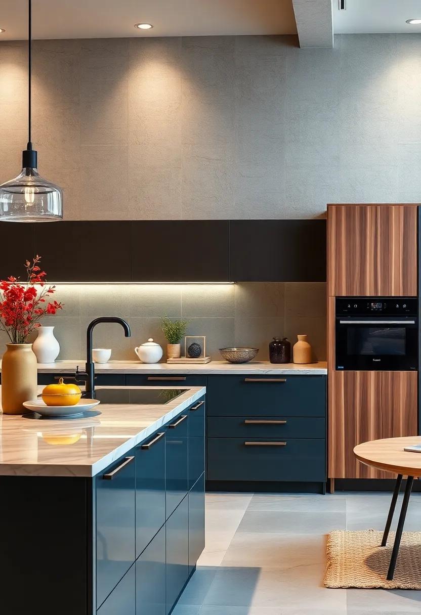 A high-gloss lacquer kitchen featuring push-to-open drawers ⁣and concealed storage for a clutter-free look